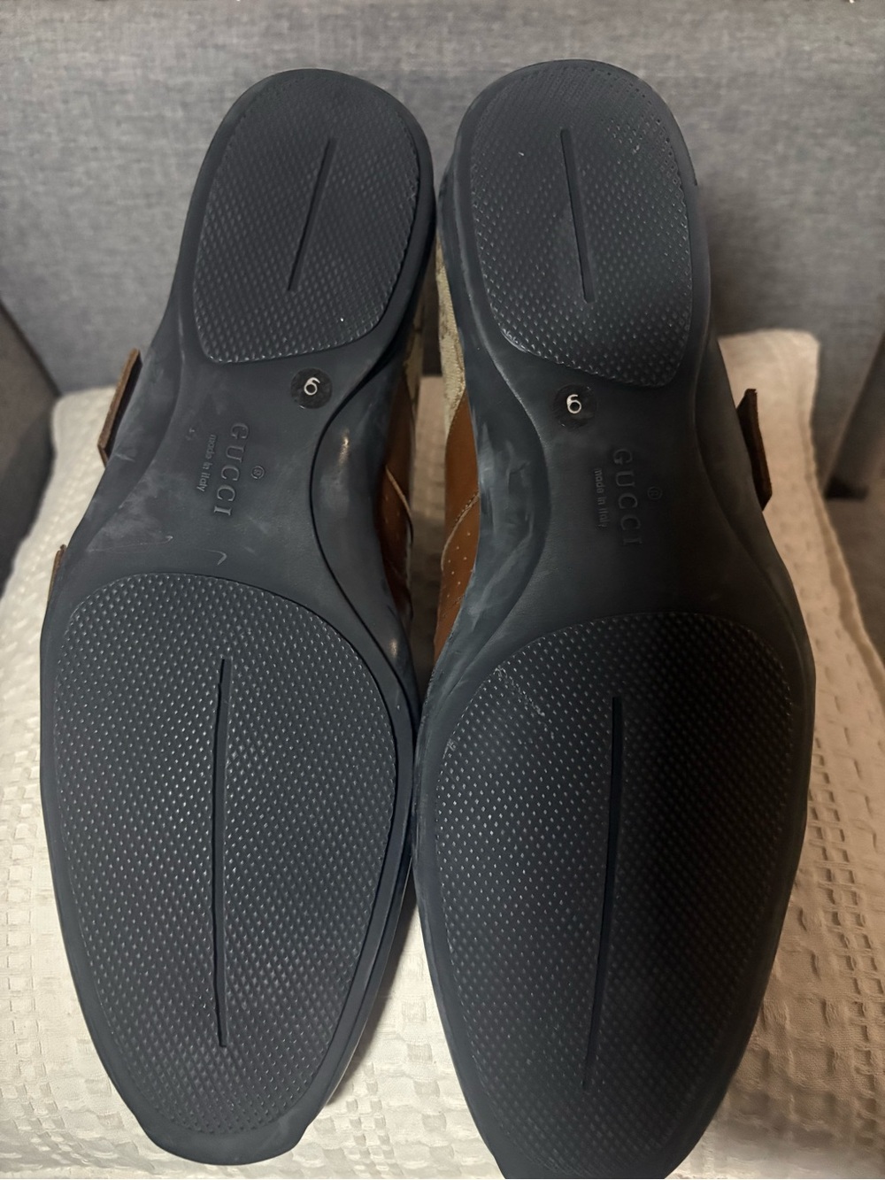 Gucci Brown Leather & GG Canvas Velcro Loafers - Men size 9 Brand New - Picture 5 of 6